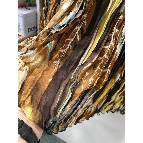 Vintage Peter Nygard Womens Sz 16 Brown Silk Abstract Peacock Skirt & Blouse Set - Picture 14 of 16